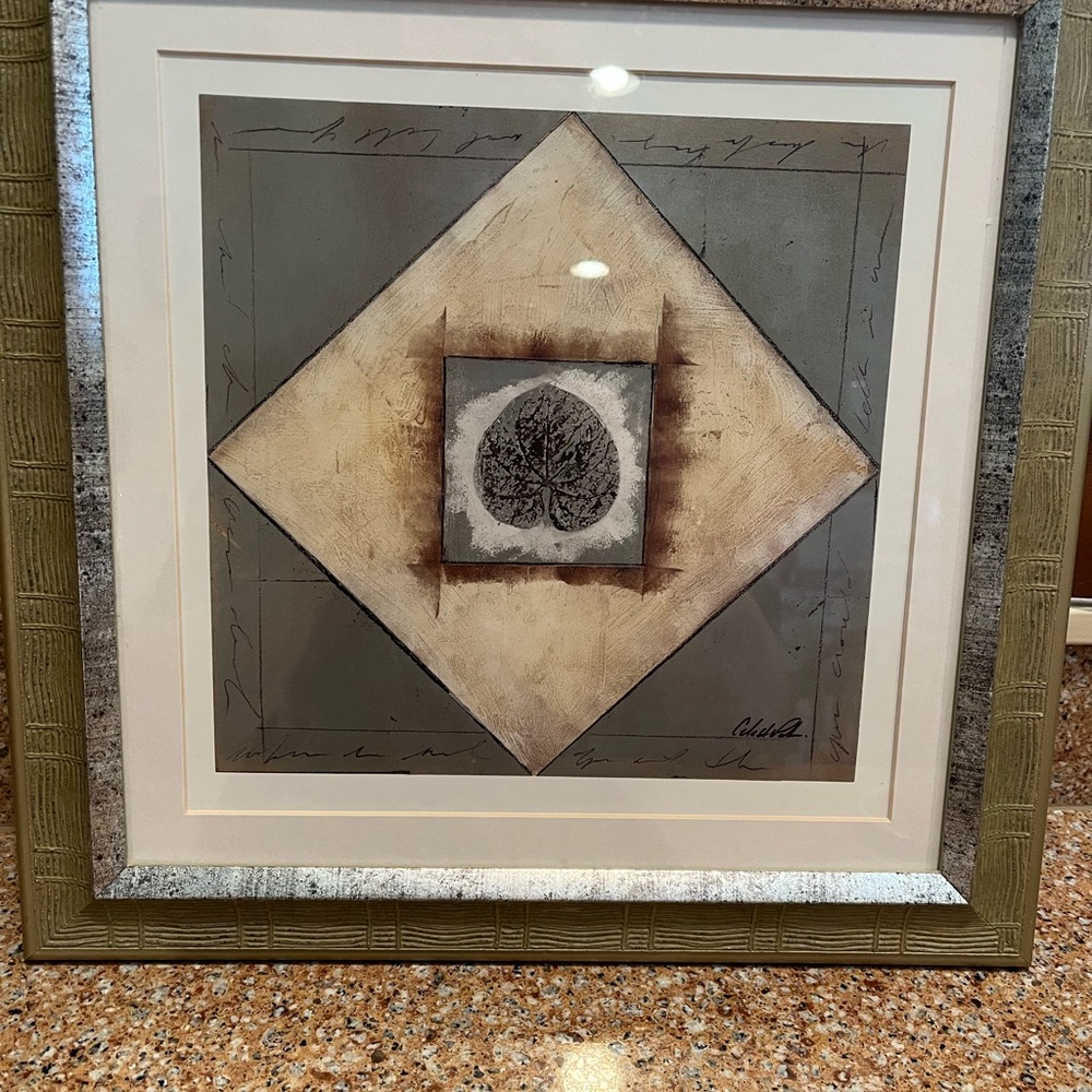 Abstract Framed Art with Geometric Floral Caladium leaf Design by Celeste Palau